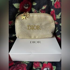 Dior Metallic Gold 2024 Limited Edition Holiday Cosmetic Pouch with Star Charm